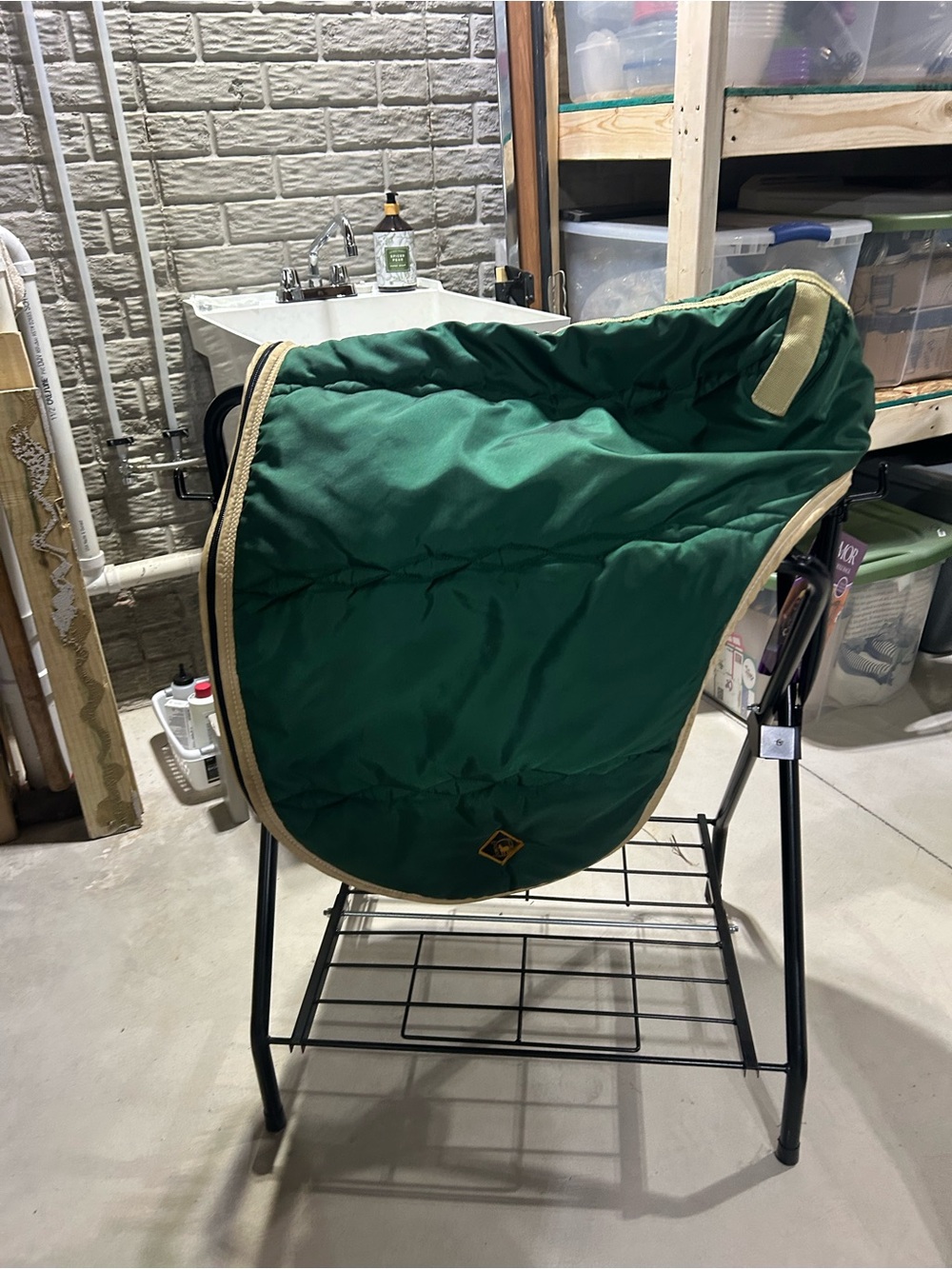 Green Padded Saddle Cover with Tan Trim - Unbranded